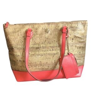 Anne Klein Tan and Coral Tote Bag